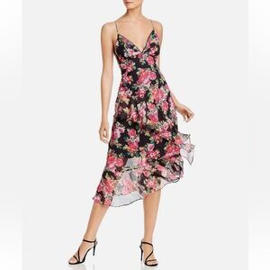 NWT Aqua Black and Red Floral Asymmetrical Dress